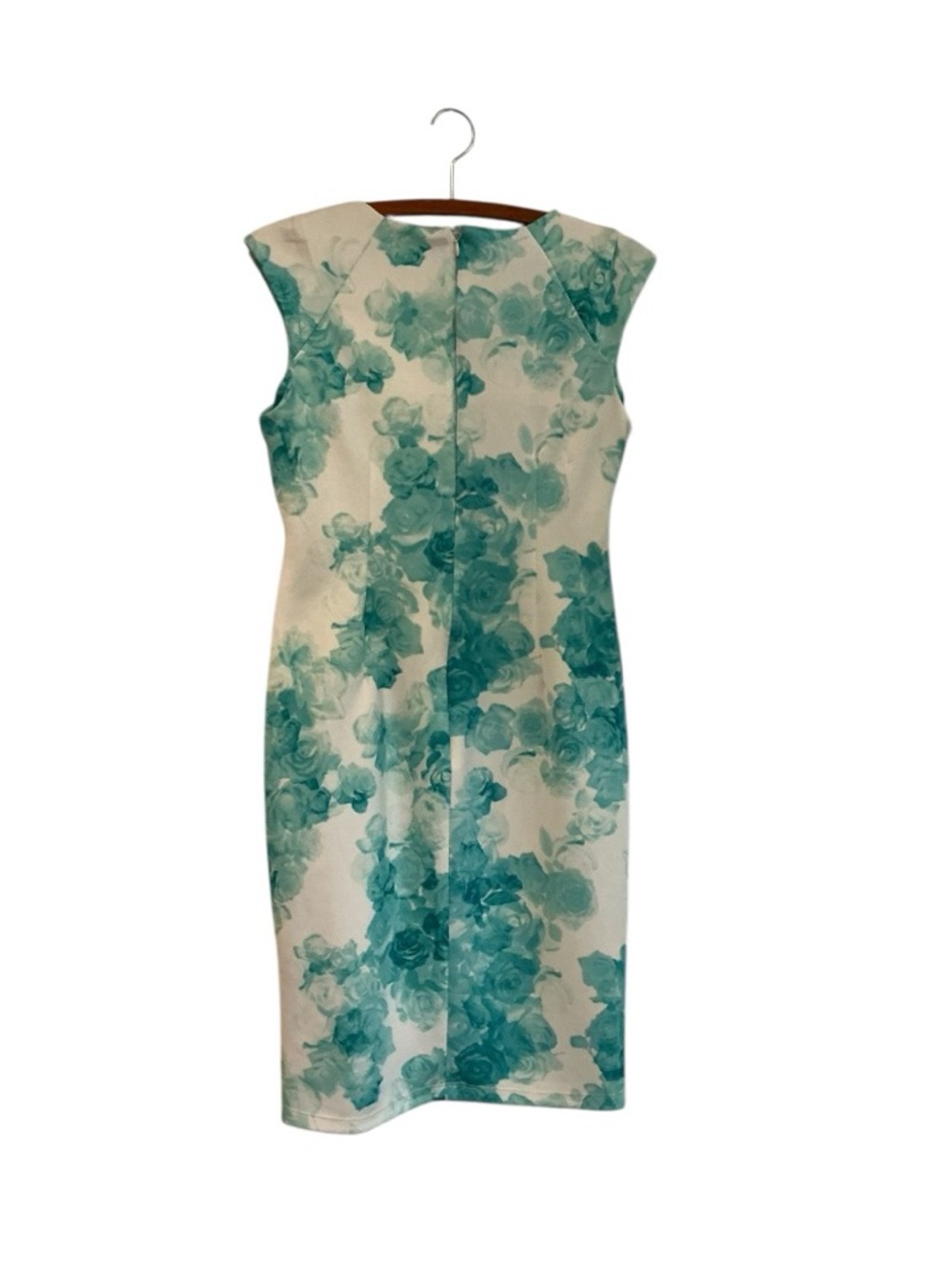 Shelby & Palmer Floral Sheath Dress Size 6 Blue White Ruched Elegant Midi - Picture 3 of 8